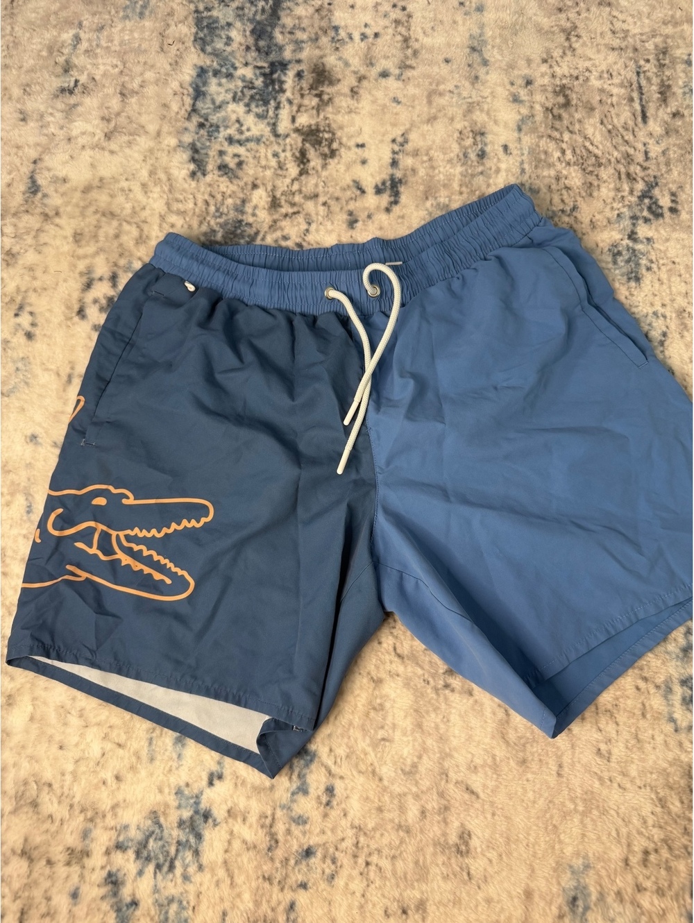 Lacoste Men's Two-Tone Crocodile Print Swim Trunks Blue MH9397-51 Size M NWOT
